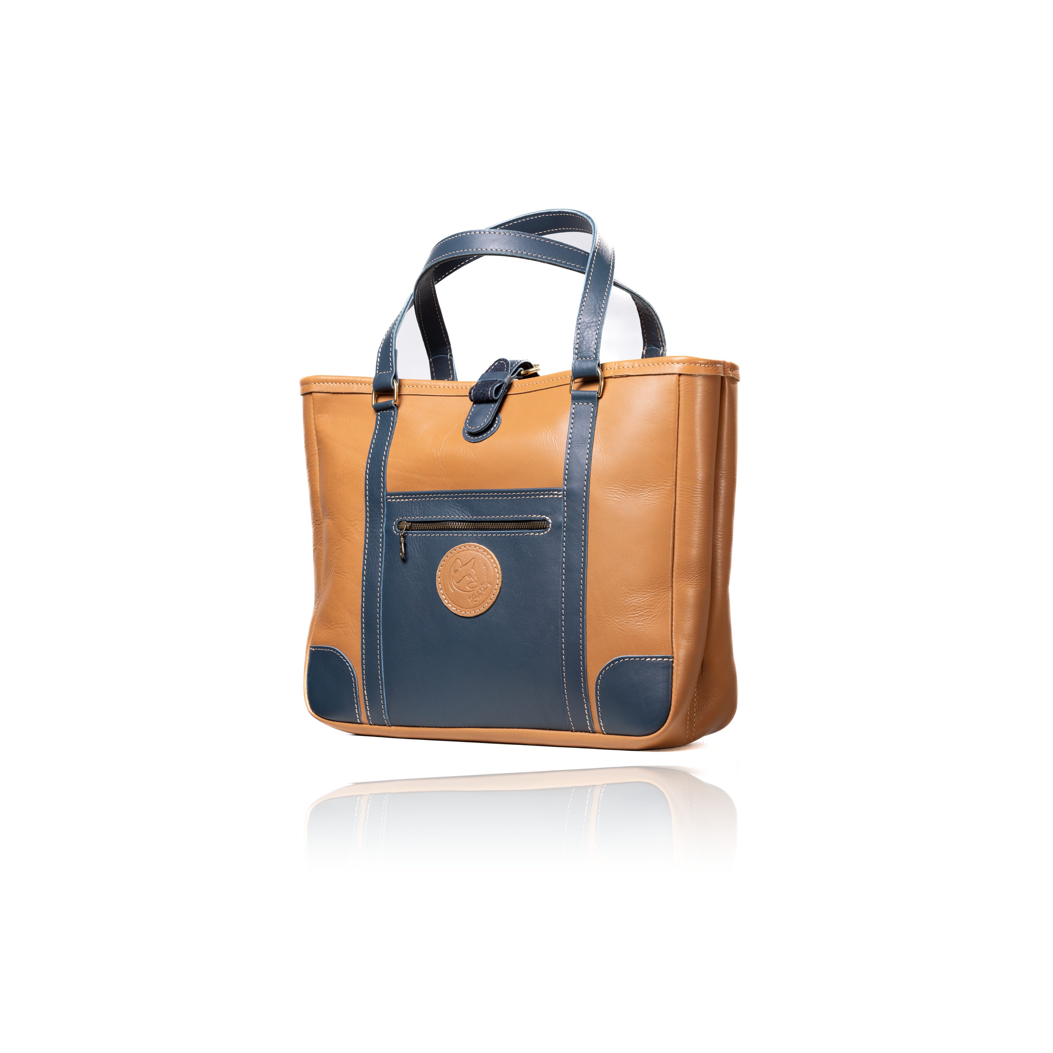 The Jean Maxi Tote - Caramel and Blue