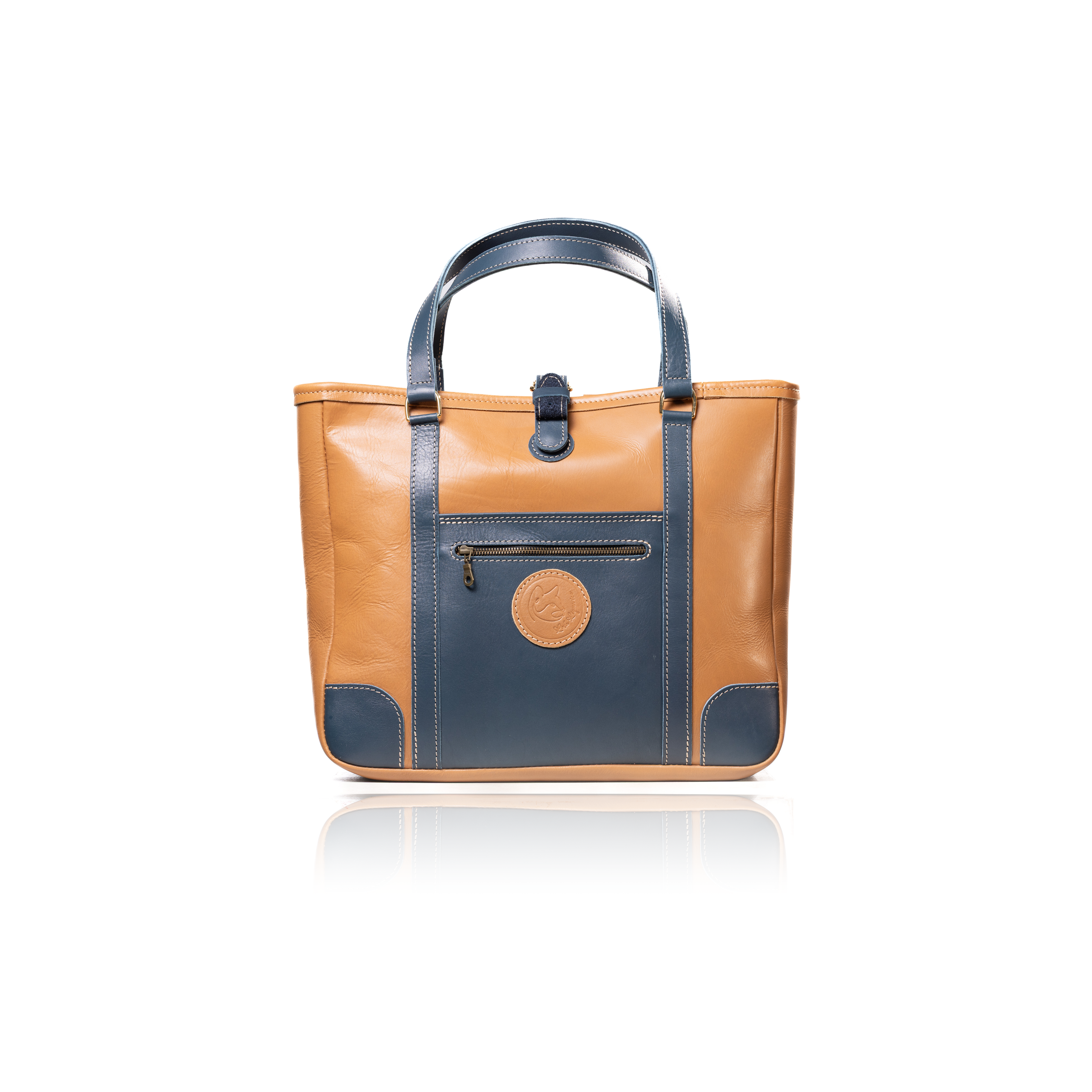 The Jean Maxi Tote - Caramel and Blue